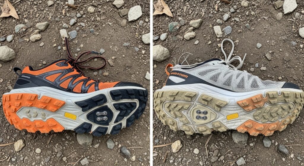 Comparaison entre chaussure de trail neuve et usée