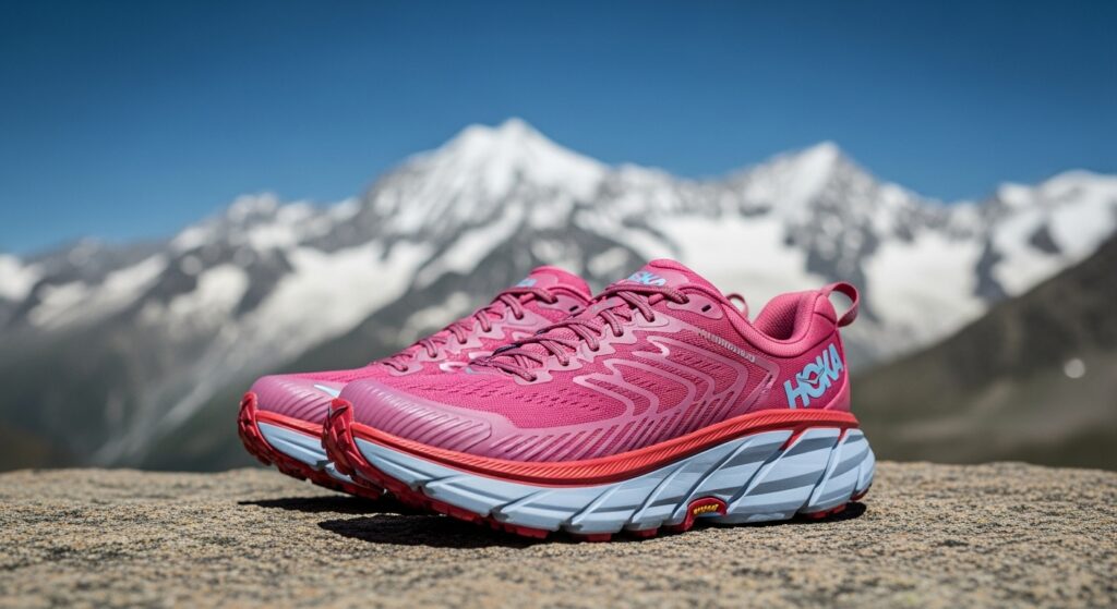 Hoka Mafate Speed 4 avec semelle maximaliste en environnement montagnard