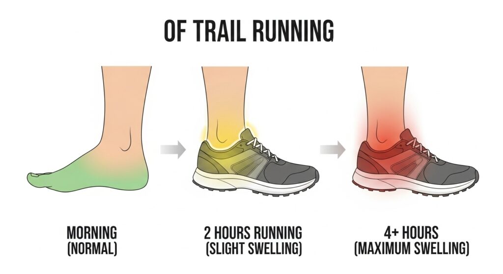 Pied gonglés dans des chaussures de trail salomon