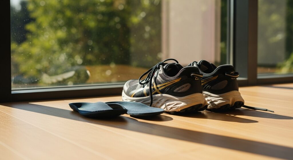 Séchage correct de chaussures de trail à l'air libre avec semelles retirées